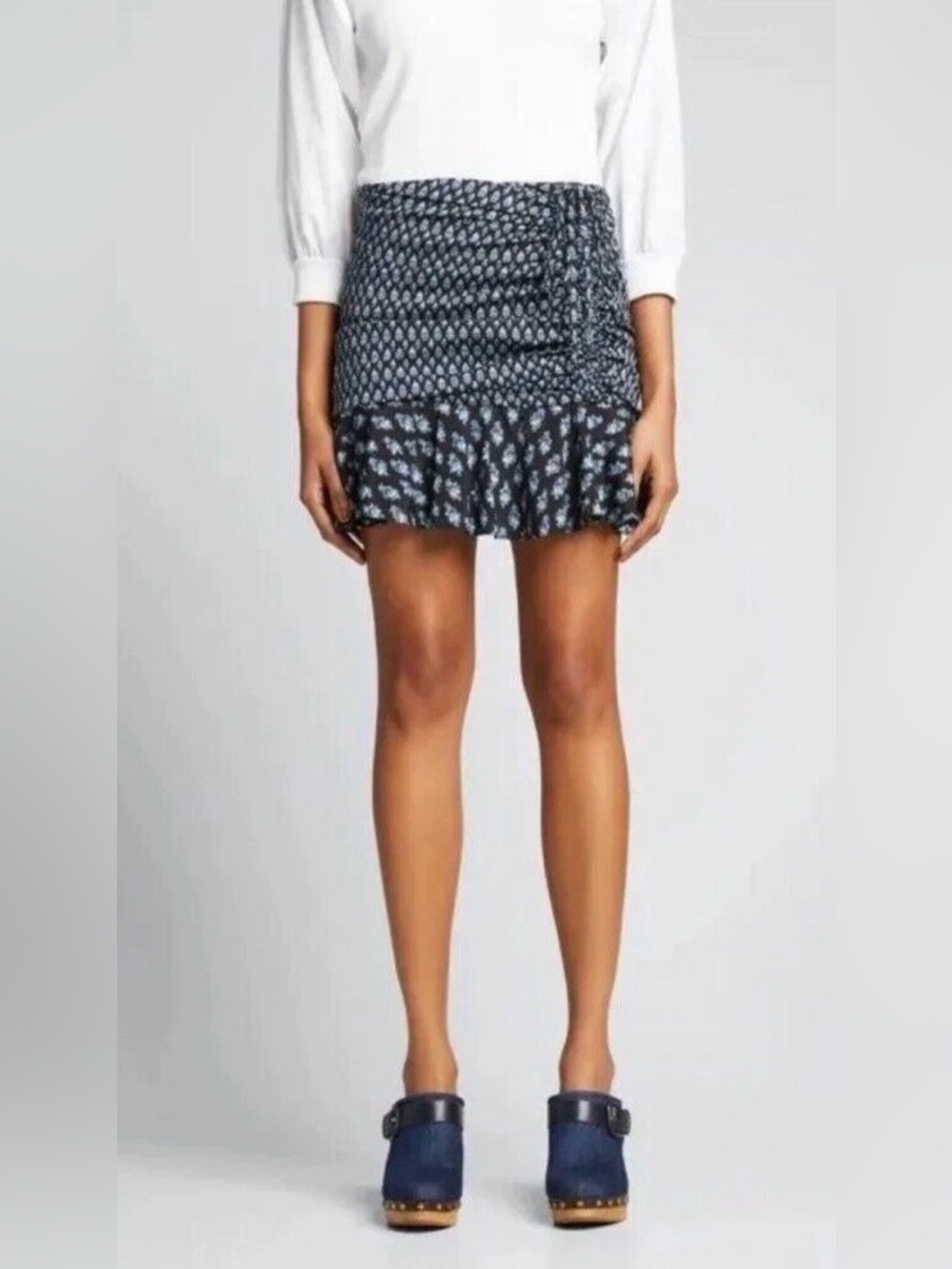 Veronica Beard "Violet" Black Blue Floral Print Silk Mini Skirt sz 6